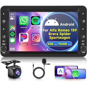 Rimoody 2G+64G Wireless Carplay Android Autoradio per Alfa Romeo 159 2004-2011 Brera Spider Sportwagon 7 Pollici Autoradio Android Auto GPS Navi WiFi Mirror Link Bluetooth FM/RDS/EQ/SWC Telecamera Posteriore