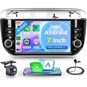 Rimoody 4G+64G Wireless Carplay Android Autoradio per FIAT Linea Punto Evo Linie 2012-2015 7 Pollici Autoradio 2 Din con Android Auto GPS Navi WiFi Mirror Link Bluetooth FM/RDS/32 EQ/SWC Telecamera Posteriore