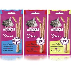 Whiskas Sticks Manzo - Snack per Gatti con 80% di Carne, Confezione da 3 Stick da 6g