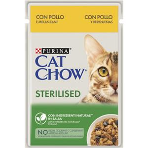 Purina Cat Chow Adult Sterilised - Alimento Umido con Pollo e Melanzane per Gatti Adulti Sterilizzati - Bustina da 85 Gr