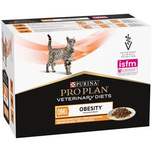 Purina Pro Plan Veterinary Diets Feline OM - Alimento umido per gatti, gestione del peso, 10 bustine da 85g con pollo