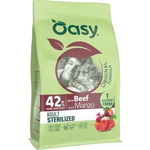 Oasy Cat Original Formula Adult Sterilised Manzo 1.5 kg - Cibo secco nutriente con 42% di ingredienti animali per gatti adulti sterilizzati