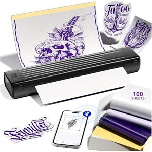Itari Stampante Stencil Tattoo, Stampante Tattoo con 100 Fogli di Carta per Tatuaggi, Stampante Termica Tatuaggi per Artisti e Principianti Compatibile con Phone e Tablet, Nero, 100 Fogli