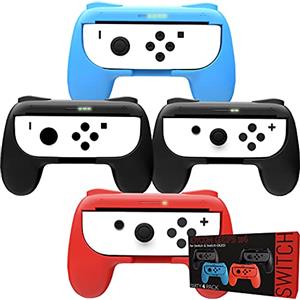 Orzly Switch Controller Grip (Confezione 4x Grip per Controllers JoyCon Nintendo Switch, adatto multi giocatore videogiocci, como Super Smash Bros Switch) Quattro Grip (2x Nere, 1x Rossa, 1x Azzurra)
