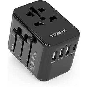 TESSAN Adattatore Universale da Viaggio, Presa Universale da Viaggio con 3 USB A e 1 USB C, Adattatore Spina Internazionale per Italia Inglese Americana Australia, Nero