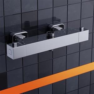 MORADO Miscelatore per Doccia, Rubinetto Termostatico per Doccia con 2 Uscite, Uscita Superiore 3/4" BSP (26.4mm) e Uscita Inferiore 1/2" BSP (21mm), Forma Quadrata, Ottone, Finitura Cromata