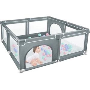 HUOLE Box per Bambini, Box per Appartamento, recinto per bambini Recinto neonato in Tessuto Oxford e Rete Traspirante, con Sui Quattro Lati e Ventose con Base Antiscivolo-180 * 150 * 66 cm - grigio scuro