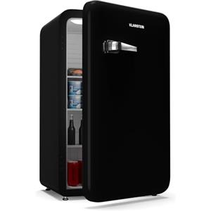 KLARSTEIN Audrey Evo 112L - Frigorifero Rétro, Frigorifero Monoporta, Silenzioso: 40 dB, Sportello Reversibile, Piedini Regolabili, Termostato 0-10 °C, Nero