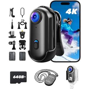 NNYYMH Mini Action Camera 4K, Body Cam WIFI Magnetica, a Mani Libere, POV con Clip Ruotabile a 360°, Custodia Impermeabile per Passeggiate con Animali Domestici, Bicicletta, Vlog Dash Cam Moto