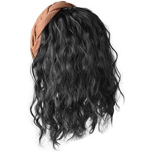 QUEENYARD Parrucca riccia con fascia per capelli, capelli ricci in fibra sintetica, dall'aspetto naturale, extension per capelli con cranio alto, con cerchio, acconciatura rapida