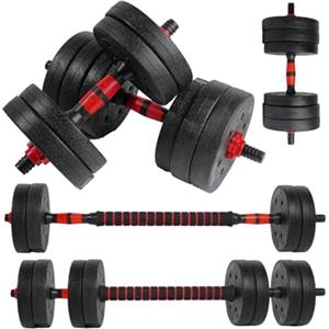 unycos - Manubri Regolabili con Dischi 20 kg【E-Book con 50 Esercizi】Coppia di Pesi con Barra di Collegamento Antiscivolo per Allenamento, Palestra in Casa, Fitness (Red Transformer)