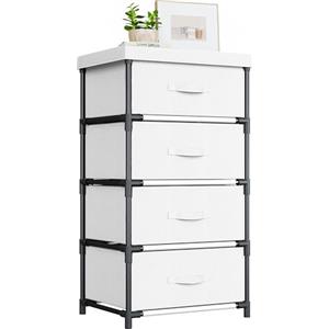 WANGIRL Cassettiera in Tessuto, Struttura in Metallo, Cassettiera Salvaspazio Camera da Letto 4 Cassetti per Soggiorno, Ingresso, Corridoio, Cameretta e Ufficio - Bianco