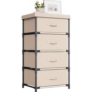 WANGIRL Cassettiera in Tessuto, Struttura in Metallo, Cassettiera Salvaspazio Camera da Letto 4 Cassetti per Soggiorno, Ingresso, Corridoio, Cameretta e Ufficio - Beige