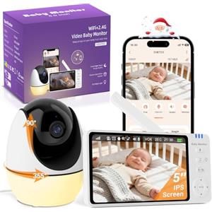BURNNOVE Baby Monitor Video e Audio Schermo 5" IPS Connessione WiFi App per Smartphone con Luce Notturna Temperatura e Umidità Monitoraggio Movimenti Visione Notturna 8 Ninne Nanne Audio Bidirezionale
