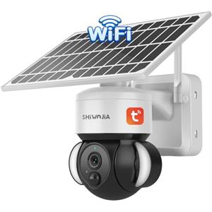 SHIWOJIA Telecamera Wi-fi Esterno con Pannello Solare, 2K PTZ 360° Videocamera Sorveglianza con Batterie da ricaricabile, PIR Rilevamento del movimento, Audio a 2vie, TUYA and Smart Life camera