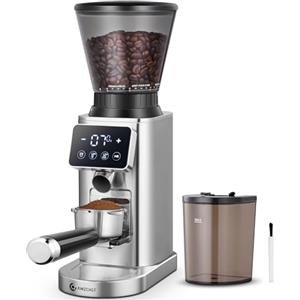 AMZCHEF Macina Caffe Elettrico con Supporto Staccabile e Contenitore | Pannello Touch LCD | 24 Impostazioni Macinatura Regolabile Macina Caffe per Espresso/Gocciolamento/Versamento/Pressa Francese