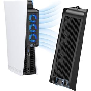 KIWIHOME Ventola di Raffreddamento per PS5, Ventola per PS5 con Luce LED, Ventola di Raffreddamento Silenziosa Aggiornata con 3 Ventole e Controller porta USB per PS5, Non per PS5 Slim (Nero)