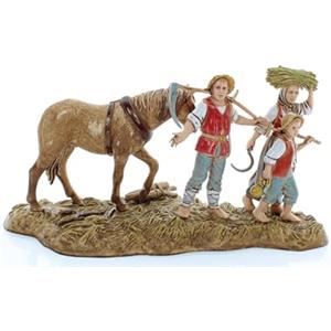 Moranduzzo Contadini con Cavallo per Presepe da Cm 10 Scala 1:20 - Statuine Presepe Indistruttibili - Stile 700', Pittura Rifinita a Mano, Prodotto Ufficiale, Made in Italy, Scultore M. Landi