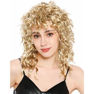 WIG ME UP - XH-076-P03/ZA61B Parrucca per travestimenti da donna e uomo unisex riccia bionda anni '80 mullet