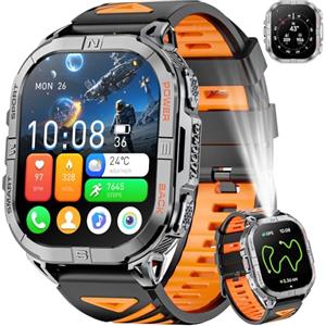 Joautrial GPS Smartwatch Uomo, 2,13" AMOLED Militare Orologio con LED Torcia, Bussola,100+ Modalità Sportive, Monitoraggio della Salute, Chiamate Bluetooth per Android iOS (Nero)
