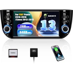 SIXWIN [2+64G] Android 13 con CarPlay/Android Auto/Mirror Link per Fiat Punto(199/310) 2010-2016/Linea(323) 2012-2016,6.2 Pollici TouchScreen Schermo Navigatore WiFi RDS FM Bluetooth