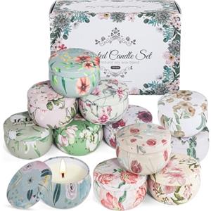 CREASHINE Regalo per Donne,12 Pezzi Set di Candele Profumate di Metallo per Moglie,Fidanzata,Candele in Cera di Soya Naturale Confezione da Regalo per Casa,Natale,San Valentino,Compleanno,Festa della Mamma