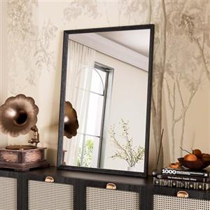 WEER Specchio da Bagno Nero, 56x76 cm Cornice Polimero Specchio da Parete Rettangolare con Effetto Legno, Impermeabile Specchi Decorativo per Bagno Camera Letto Soggiorno, Orizzontale o Verticale
