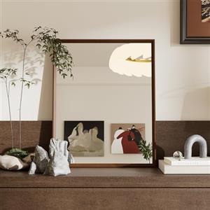 WEER Specchio da Parete Vintage, 40x50 cm Cornice Polimero Specchio da Bagno Marrone con Effetto Legno Impermeabile Specchi Decorativo Rettangolare per Camera Letto Soggiorno Orizzontale o Verticale