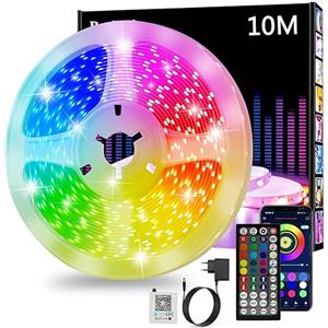 Realky Striscia LED 10 Metri, Strisce Led Bluetooth RGB Smart 10M con Telecomando, App Controllato, Cambia Colore con la Musica, Luci LED Colorate per Casa, Decorazioni, Cucina, Bar, Festa