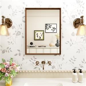 WEER Specchio da Parete Vintage, 30x40 cm Cornice Polimero Specchio da Bagno Marrone con Effetto Legno Impermeabile Specchi Decorativo Rettangolare per Camera Letto Soggiorno Orizzontale o Verticale
