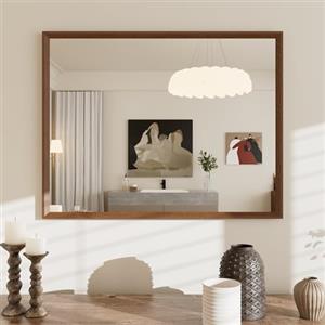 WEER Specchio da Parete Vintage, 70x90 cm Cornice Polimero Specchio da Bagno Marrone con Effetto Legno Impermeabile Specchi Decorativo Rettangolare per Camera Letto Soggiorno Orizzontale o Verticale