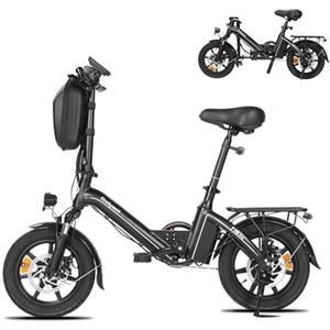 Bodywel T16 Bicicletta Elettrica Pieghevole, Portatile da 14 con Batteria 36V/7.8Ah, Motore da 250W, Display LED da 4.5, Bluetooth APP, Unisex (Nero+Rosa+portapacchi posteriore)