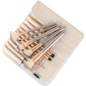 WEGLOK Pennelli Make Up, 12 Pezzi, Set Pennelli Trucco Professionale con Trousse in Pelle, Set Pennelli Professionali per volto ombretti e sopracciglio, per Ragazze Donne Compleanno San Valentino