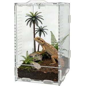 KOUHA Terrario in Acrilico Scatola per Rettili con Pinzette | 360° Trasparente Staccabile Mini Terrario per Mantide Religiosa Ragni Lucertole Lumache 20 x 12 x 11cm