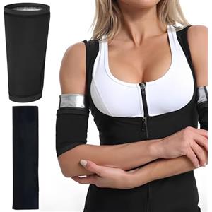 BORISCA 1 Paio Fascia per Sudare Braccia + 1 Fascia per Capelli, Traspirante Fascia Elastica Braccio Fascia Braccia Dimagrante a Brucia Grasso Fasce per Yoga e Fitness Donna Uomo