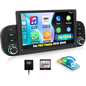 SIXWIN 2+64G Android 13 Autoradio per FIAT Panda 2013-2020 con CarPlay/Android Auto/Mirror Link, 7 Pollici HD Touchscreen Schermo Stereo con WiFi Navi Bluetooth RDS FM EQ Comandi al Volante