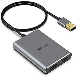 Fairikabe Adattatore USB 3.0 a Doppio HDMI 4K 30Hz per 2 Monitor/TV, Splitter USB A a HDMI, Supporta Modalità MST Windows/Mac OS per 3 Display Estesi