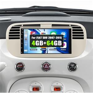 SIXWIN 4+64G Autoradio Android 13 con CarPlay/Android Auto/Mirror Link per FIAT 500 2007-2015,7 Pollici HD TouchScreen Schermo Navigatore WiFi Bluetooth 5.0 FM/RDS 32EQ(Bianco)