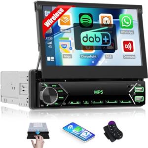 CAMECHO DAB+ Autoradio Bluetooth 1 Din con Wireless Carplay Android Auto Mirror Link, 7 Pollici Manualmente Flip Out Schermo Autoradio con Controllo del Volante Bluetooth5.0/USB/FM/AUX