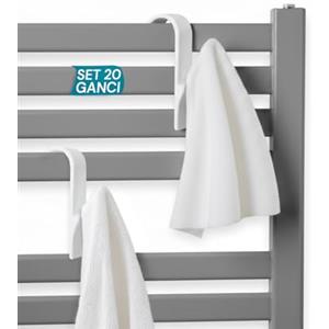 Avilia - Set 20 Ganci Appendiabiti ScaldaSalviette Universali Bianchi in Plastica Robusta, Facili da Installare su Mensole e Ante senza Fori, Appenditutto Salvaspazio per Casa Ufficio Bagno e Cucina