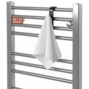 Avilia - Set 10 Ganci Neri Appendiabiti Scaldasalviette Universali in Plastica Robusta, Facili da Installare su Mensole e Ante senza Fori, Appenditutto Salvaspazio per Casa Ufficio Bagno e Cucina