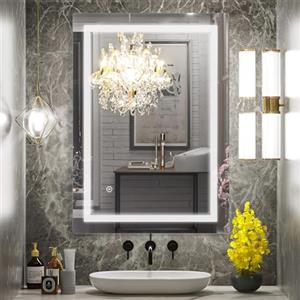 sunrik LED specchio bagno 60x80cm, specchio bagno illuminato con interruttore touch, verticale/orizzontale, lP44