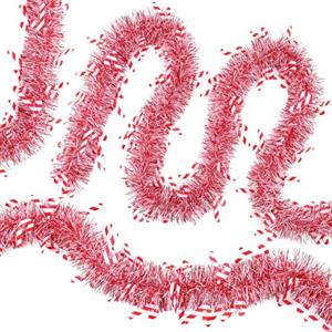 Calkkrer 5 Pezzi 2m Lametta Natalizia Ghirlande Caramelle, Lucido Rosso Bianco Ghirlanda Appesa Decorazione Natalizia Bastoncini di Zucchero per Natale Decorazioni per Fe