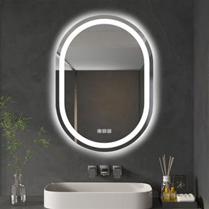 furduzz Specchio LED da bagno ovale 50x70 cm con luci anteriori e posteriori, antiappannamento, specchio intelligente impermeabile, funzione memoria, 3 colori dimmerabili senza interruzioni