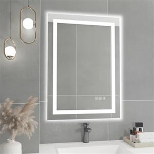furduzz Specchio da Bagno Illuminato a LED 70x50 cm, Specchio Retroilluminato con Controllo Tattile, CRI 90 Colore e Luminosità Regolabili della Luce, Antiappannamento, Orizzontale & Verticale