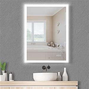 furduzz Specchio da Bagno con LED Illuminazione, 60x45 cm Specchio Retroilluminato, Specchio da Parete con Cotrollo Touch, Luce Dimmerabile in 3 Colori, Antiappannamento, Orizzontale & Verticale