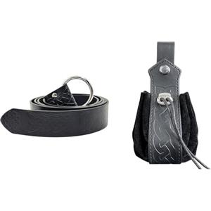 COSFAN Medievale vichingo cintura in pelle finta Pouch Set,Rinascimento in rilievo cavaliere cintura coulisse Dadi Borsa,LARP Cosplay Halloween Accessori per uomini donne (Stile 2)