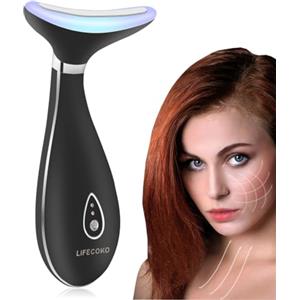 LiFECOKO Massaggiatore Viso, Massaggiatore di Bellezza per il Viso e il Collo, 45℃ Massaggiatore Viso Antirughe per il rassodamento e il lifting del viso, Ricaricabile USB Portatile - Rosa