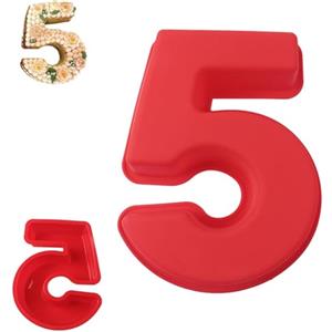 QEEYON Stampo in silicone per torta a forma di numero 5, antiaderente, per fai da te, compleanno, anniversario di matrimonio, 25,4 cm