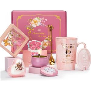 YIKILYLIFE Regalo Nonna Tazza Set, Regalo Nonna Compleanno, Regalo Nonni Tazza in Ceramica di Marmo, Candela Aromatica, Portachiavi Lettera N, Pallina da Bagno, Scoop, Elegante